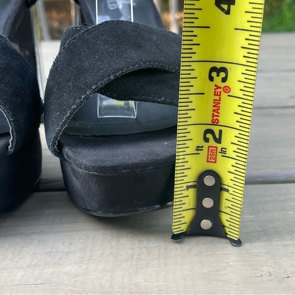 Karl Lagerfeld black suede & silver chunky heel platform ankle strap sandals 38 - Picture 4 of 16